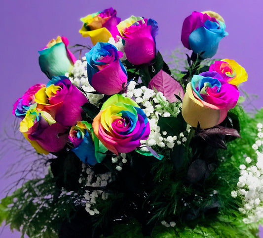 6 Tie Dye Roses in a Vase